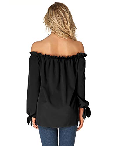 ACHIOOWA Mujer Camiseta Manga Larga Sexy Hombros Descubiertos Otoño Blusa Elegante Casual Top Shirt 814413-Negro XXL