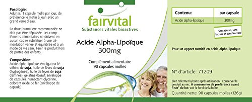 Ácido Alfa-Lipoico 300mg - Dosis elevada - 90 Cápsulas blandas - Calidad Alemana