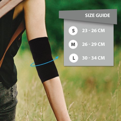 Actesso Órtesis Codera Elástica Manga de Soporte. Ideal para Esguinces, Dolor en Las Articulaciones, Lesiones en el Codo y Uso Deportivo (Grande, Negro)