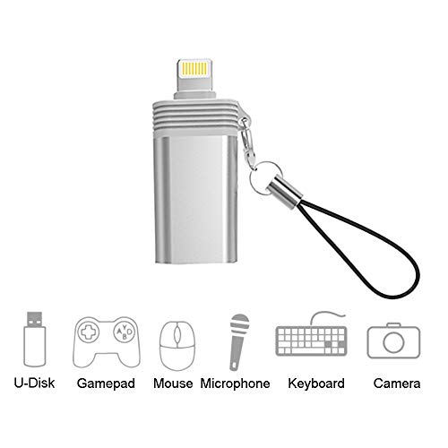 Adaptador de cámara USB, adaptador OTG hembra, compatible con iPhone 11, X, XS, 8 y 7, lector de tarjetas de soporte, teclado, micrófono, adaptador USB Ethernet, ratón