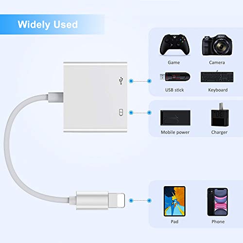 Adaptador USB 2 en 1, Puerto PD y USB OTG Adaptador hembra, Compatible para Phone/Pad, Admite conectar cámara, lector de tarjetas, unidad flash USB, mouse, teclado, concentradores, MIDI (blanco)
