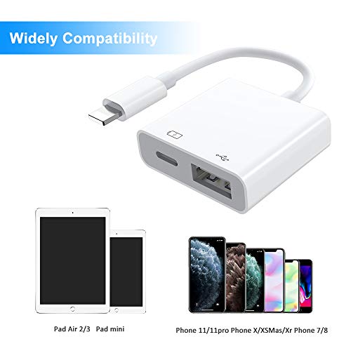 Adaptador USB 2 en 1, Puerto PD y USB OTG Adaptador hembra, Compatible para Phone/Pad, Admite conectar cámara, lector de tarjetas, unidad flash USB, mouse, teclado, concentradores, MIDI (blanco)