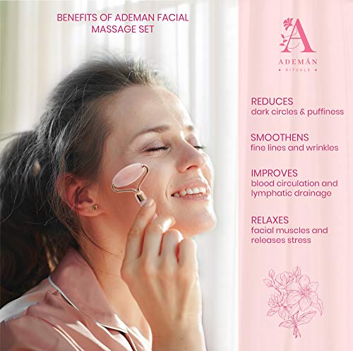 ADEMÁN Rituals - Rodillo facial de cristal natural de jade y herramienta de belleza para el cuidado de la piel, antiarrugas, antienvejecimiento, con bolsa de almacenamiento y rastreador de hábitos