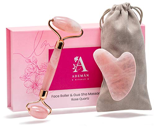 ADEMÁN Rituals - Rodillo facial de cristal natural de jade y herramienta de belleza para el cuidado de la piel, antiarrugas, antienvejecimiento, con bolsa de almacenamiento y rastreador de hábitos