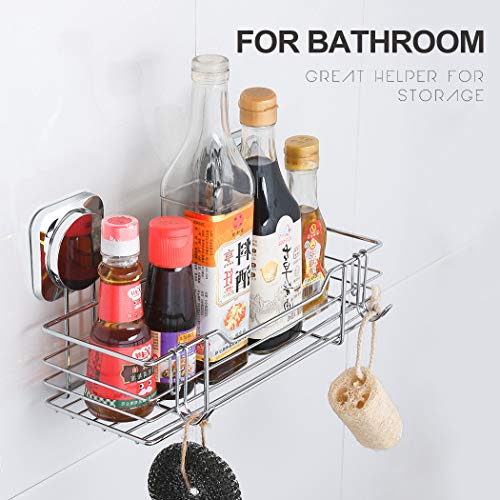 Adhesivo Estanteria Ducha,Ezprotekt Estantes Cesta Organizador para Ducha Baño con 2 Ganchos Sin Taladro 33,4 x 17,8 x 14,4 cm