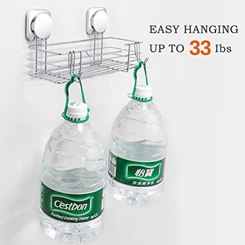 Adhesivo Estanteria Ducha,Ezprotekt Estantes Cesta Organizador para Ducha Baño con 2 Ganchos Sin Taladro 33,4 x 17,8 x 14,4 cm
