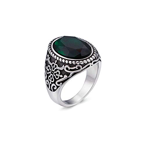 Aeici Anillo Hombre Joyeria de Titanio Anillo de Plata Patrón de Flor con Oval Anillos de Verde Anillo Talla 15