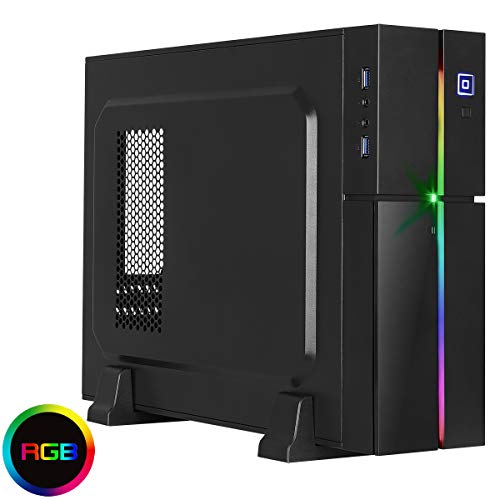 Aerocool Playa - Caja de PC Micro ATX (slim, RGB 13 modos, horizontal o vertical, USB 3.0, ventilador superior 8 cm) color negro