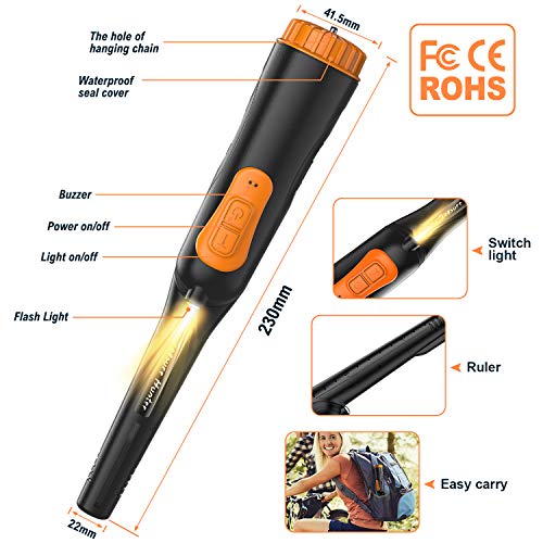 AFOZO Detector de Metales Pinpointers Totalmente IP68 Resistente al Agua hasta 10 Metros Detector de Metales de Mano subacuático Varita 360 ° Ultra Sensible con Funda para Adultos Niños (Negro)