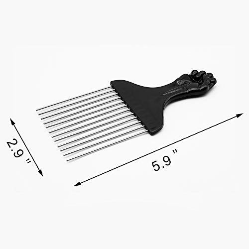 Afro Pick Magic - Peine para pelo afro, metal, empuñadura negra