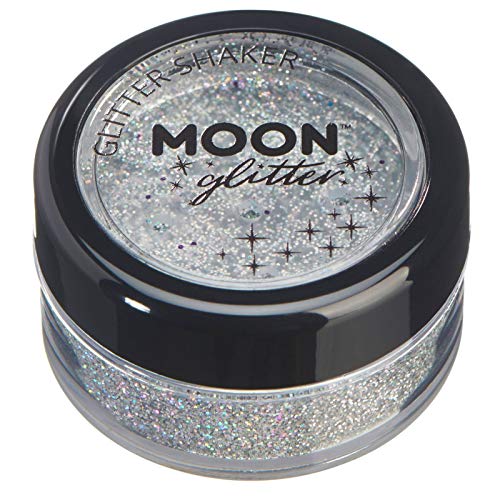 Agitadores de Brillo Holográfico por Moon Glitter - 100% Brillo Brillo Cosmético para la Cara, Cuerpo, Uñas, Cabello y Labios - 5g - Plateado