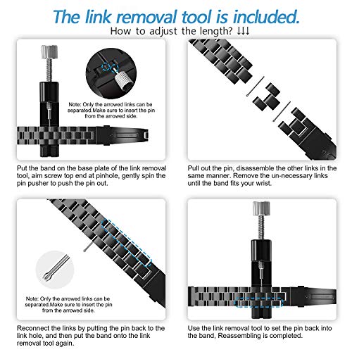 AHANGA Correa para Xiaomi Mi Band 4/ Mi Band 3 Correas de Metal Pulsera con Enlaces Herramienta de eliminación Extensibles Reloj Wristband Repuesto Bandas de Acero Inoxidable Reemplazo Pulseras