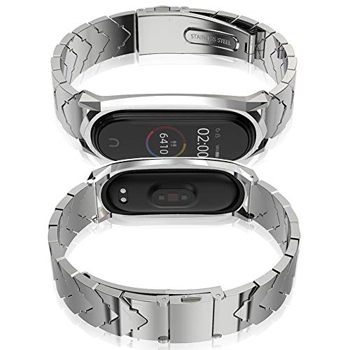 AHANGA Correa para Xiaomi Mi Band 4/ Mi Band 3 Correas de Metal Pulsera con Enlaces Herramienta de eliminación Extensibles Reloj Wristband Repuesto Bandas de Acero Inoxidable Reemplazo Pulseras