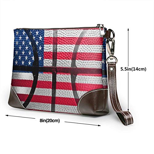 Ahdyr Retro Basketball U.S.A Flag Stars.jpeg Leather Wristlet Clutch Bag Bolsos con cremallera Monederos para mujeres Carteras de teléfono con ranuras para tarjetas de correa