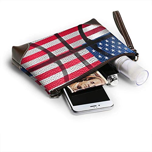 Ahdyr Retro Basketball U.S.A Flag Stars.jpeg Leather Wristlet Clutch Bag Bolsos con cremallera Monederos para mujeres Carteras de teléfono con ranuras para tarjetas de correa