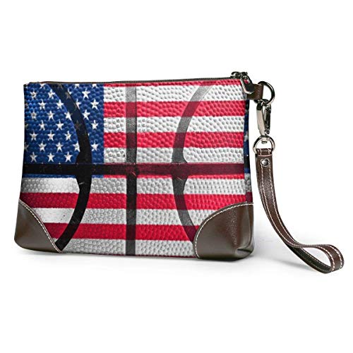 Ahdyr Retro Basketball U.S.A Flag Stars.jpeg Leather Wristlet Clutch Bag Bolsos con cremallera Monederos para mujeres Carteras de teléfono con ranuras para tarjetas de correa