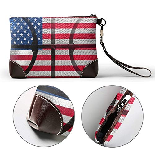 Ahdyr Retro Basketball U.S.A Flag Stars.jpeg Leather Wristlet Clutch Bag Bolsos con cremallera Monederos para mujeres Carteras de teléfono con ranuras para tarjetas de correa