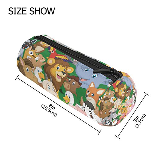Ahomy Estuches de lápices de dibujos animados elefante león bolsa de lápiz de cremallera para adolescentes niñas y niños, bolsa de viaje de maquillaje para mujeres