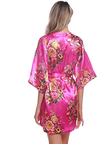 Aiboria Bata Kimono Mujer satén Floral Albornoces de Manga Corta para Dama de Novia