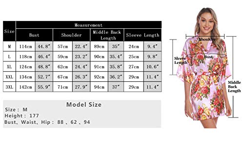 Aiboria Bata Kimono Mujer satén Floral Albornoces de Manga Corta para Dama de Novia