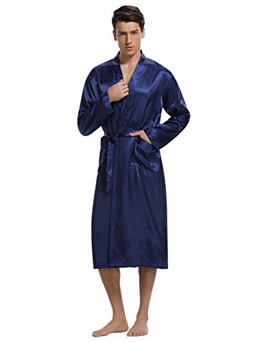 Aibrou Batas Hombre Sede Bata Hombre Casa Largo,Kimonos Satén Lujoso Lencería, Suave, Comodo y Agradable