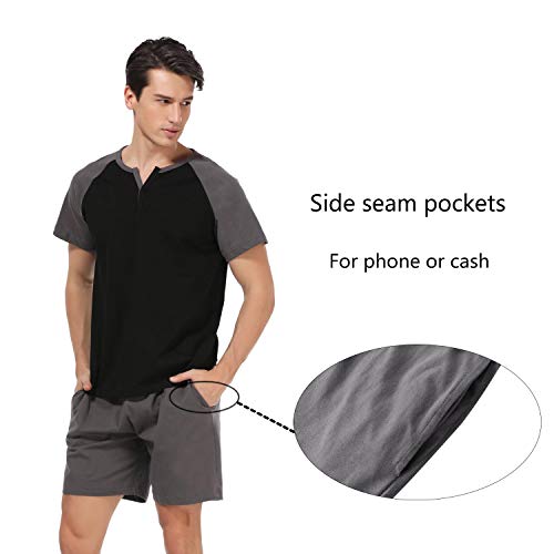 Aibrou Pijama Hombre Verano Corto de 100% Algodón Pijamas de Hombre Verano con Pantalón Talla Grande