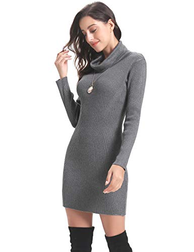 Aibrou Vestido de Punto para Mujer,Elegante Suéter de Cuello Alto de Manga Larga,Jerséy Clásico para Primavera Otoño Invierno