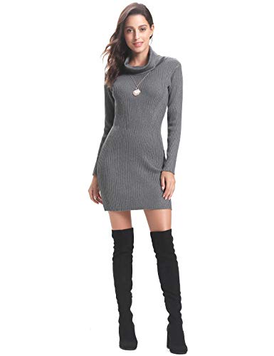 Aibrou Vestido de Punto para Mujer,Elegante Suéter de Cuello Alto de Manga Larga,Jerséy Clásico para Primavera Otoño Invierno