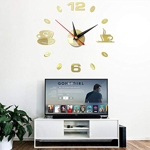 aifengxiandonglingbaihuo Inicio 3D Espejo Reloj de Pared Autoadhesivo Moderno Mute Acrílico Arte Cocina analógica DIY Tazas de café Decoración Impermeable, Plata Espejo, Estados Unidos