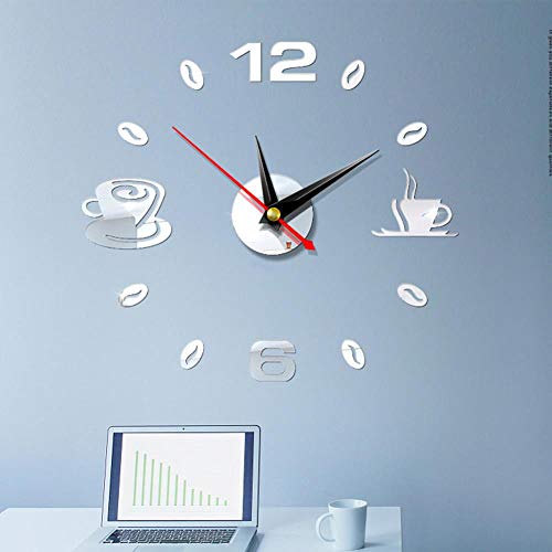 aifengxiandonglingbaihuo Inicio 3D Espejo Reloj de Pared Autoadhesivo Moderno Mute Acrílico Arte Cocina analógica DIY Tazas de café Decoración Impermeable, Plata Espejo, Estados Unidos