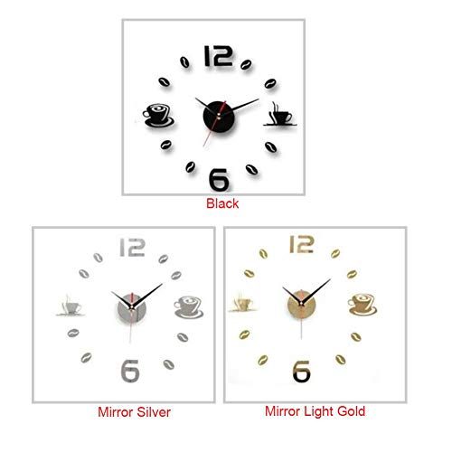 aifengxiandonglingbaihuo Inicio 3D Espejo Reloj de Pared Autoadhesivo Moderno Mute Acrílico Arte Cocina analógica DIY Tazas de café Decoración Impermeable, Plata Espejo, Estados Unidos