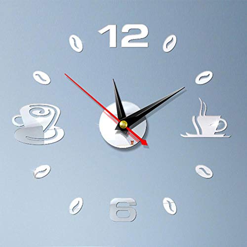 aifengxiandonglingbaihuo Inicio 3D Espejo Reloj de Pared Autoadhesivo Moderno Mute Acrílico Arte Cocina analógica DIY Tazas de café Decoración Impermeable, Plata Espejo, Estados Unidos