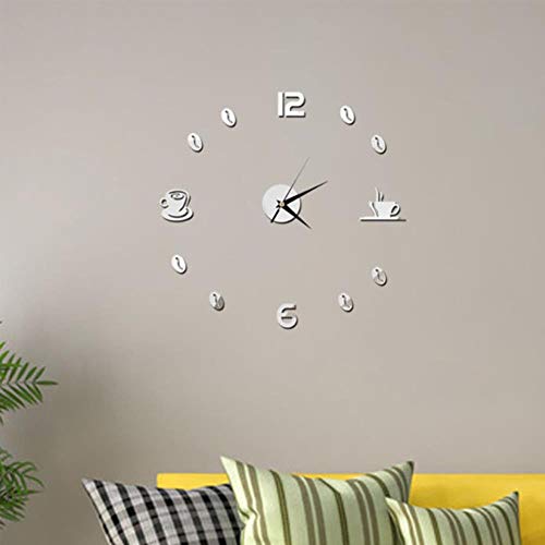 aifengxiandonglingbaihuo Inicio 3D Espejo Reloj de Pared Autoadhesivo Moderno Mute Acrílico Arte Cocina analógica DIY Tazas de café Decoración Impermeable, Plata Espejo, Estados Unidos