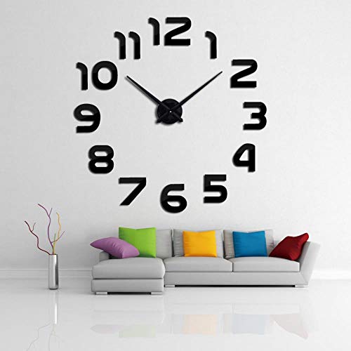 aifengxiandonglingbaihuo Nuevo Reloj Reloj Relojes de Pared 3D DIY acrílico Espejo Pegatinas decoración del hogar Sala de Estar Aguja de Cuarzo, Gris Oscuro, 27 Pulgadas