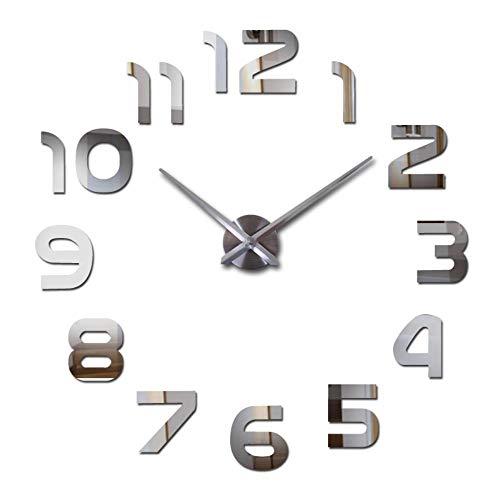 aifengxiandonglingbaihuo Nuevo Reloj Reloj Relojes de Pared 3D DIY acrílico Espejo Pegatinas decoración del hogar Sala de Estar Aguja de Cuarzo, Gris Oscuro, 27 Pulgadas