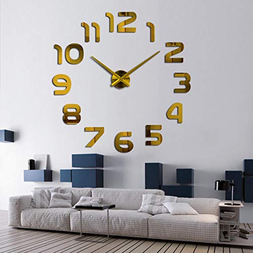 aifengxiandonglingbaihuo Nuevo Reloj Reloj Relojes de Pared 3D DIY acrílico Espejo Pegatinas decoración del hogar Sala de Estar Aguja de Cuarzo, Gris Oscuro, 27 Pulgadas