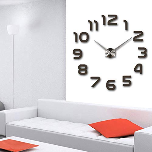 aifengxiandonglingbaihuo Nuevo Reloj Reloj Relojes de Pared 3D DIY acrílico Espejo Pegatinas decoración del hogar Sala de Estar Aguja de Cuarzo, Gris Oscuro, 27 Pulgadas