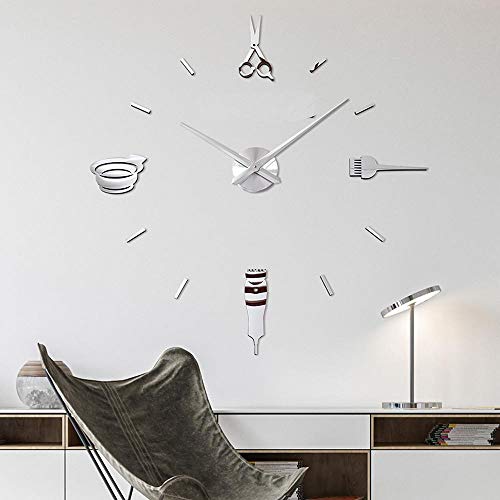 aifengxiandonglingbaihuo Reloj de Pared 3D Luminoso Relojes Grandes Reloj de diseño Moderno Etiqueta engomada Espejo Peluquería Peluquería Corte de Pelo de barbero, Reloj de Pared Rosa, China