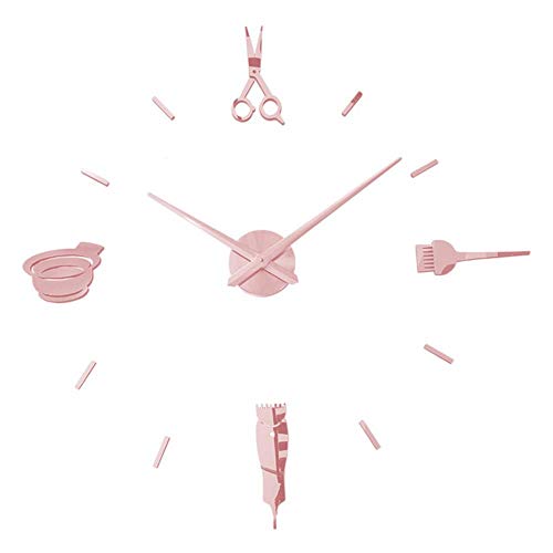 aifengxiandonglingbaihuo Reloj de Pared 3D Luminoso Relojes Grandes Reloj de diseño Moderno Etiqueta engomada Espejo Peluquería Peluquería Corte de Pelo de barbero, Reloj de Pared Rosa, China