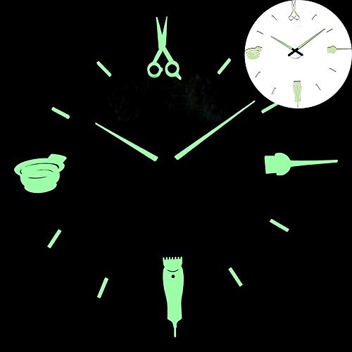 aifengxiandonglingbaihuo Reloj de Pared 3D Luminoso Relojes Grandes Reloj de diseño Moderno Etiqueta engomada Espejo Peluquería Peluquería Corte de Pelo de barbero, Reloj de Pared Rosa, China