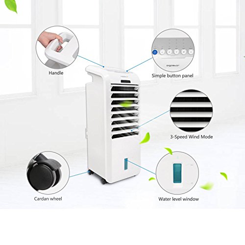 Aigostar Climatizador evaporativo con mando a distancia, 55W, función humidificador de aire, oscilante, 3 modos y 3 velocidades, temporizador 7 h, 2 cajas hielo, depósito 5 l