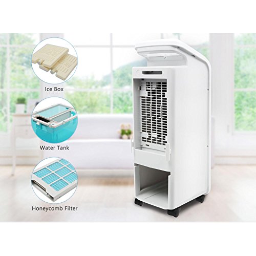 Aigostar Climatizador evaporativo con mando a distancia, 55W, función humidificador de aire, oscilante, 3 modos y 3 velocidades, temporizador 7 h, 2 cajas hielo, depósito 5 l
