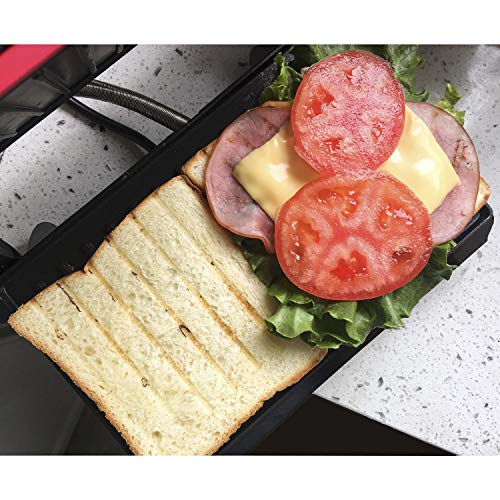 Aigostar Warme 30HHH – Grill， parrilla， sandwichera y máquina de panini 700 W de potencia， asa de toque frío， placas antiadherentes. Libre de BPA， color rojo y negro. Diseño exclusivo.