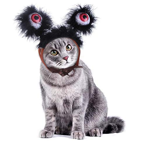 AILOVA Tocado con purpurina para mascotas, perro, gato, Halloween, Navidad, felpa, brillante, ojos grandes, cosplay, ropa ajustable para perro, gato, cachorro, gatito