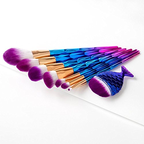 Aimee7 - 8 pinceles y brochas de maquillaje - Pinceles y brochas de maquillaje de diferentes tamaños + una brocha con forma de cola de pez