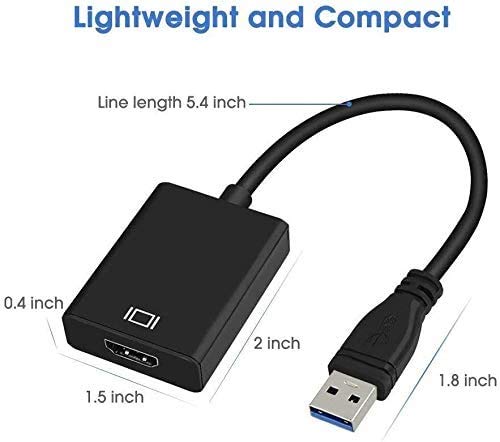 AIN Adaptador USB a HDMI, USB 3.0/2.0 a HDMI 1081P Full HD (Macho a Hembra) Convertidor de vídeo y Audio multipantalla
