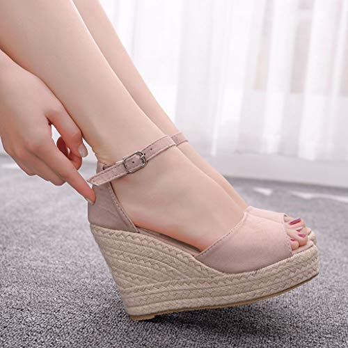 AIni Sandalias Mujer Verano CáñAmo Fondo Grueso Zapatos De CuñA TacóN De 10.5cm Sandalias Punta Abierta Cuero Fondo Plano Zapatos Bohemias Romanas Hebilla Zapatillas Tacon Planas TamañO Grande 33-44