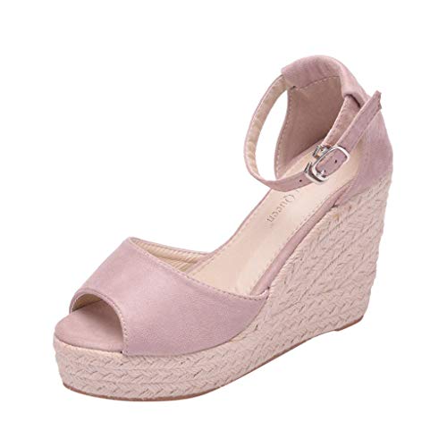 AIni Sandalias Mujer Verano CáñAmo Fondo Grueso Zapatos De CuñA TacóN De 10.5cm Sandalias Punta Abierta Cuero Fondo Plano Zapatos Bohemias Romanas Hebilla Zapatillas Tacon Planas TamañO Grande 33-44