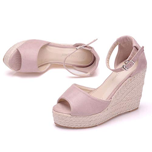 AIni Sandalias Mujer Verano CáñAmo Fondo Grueso Zapatos De CuñA TacóN De 10.5cm Sandalias Punta Abierta Cuero Fondo Plano Zapatos Bohemias Romanas Hebilla Zapatillas Tacon Planas TamañO Grande 33-44