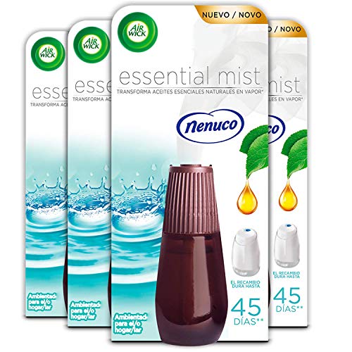 Air Wick Essential Mist - Recambio de ambientador difusor, esencia para casa con aroma a Nenuco - 4 unidades